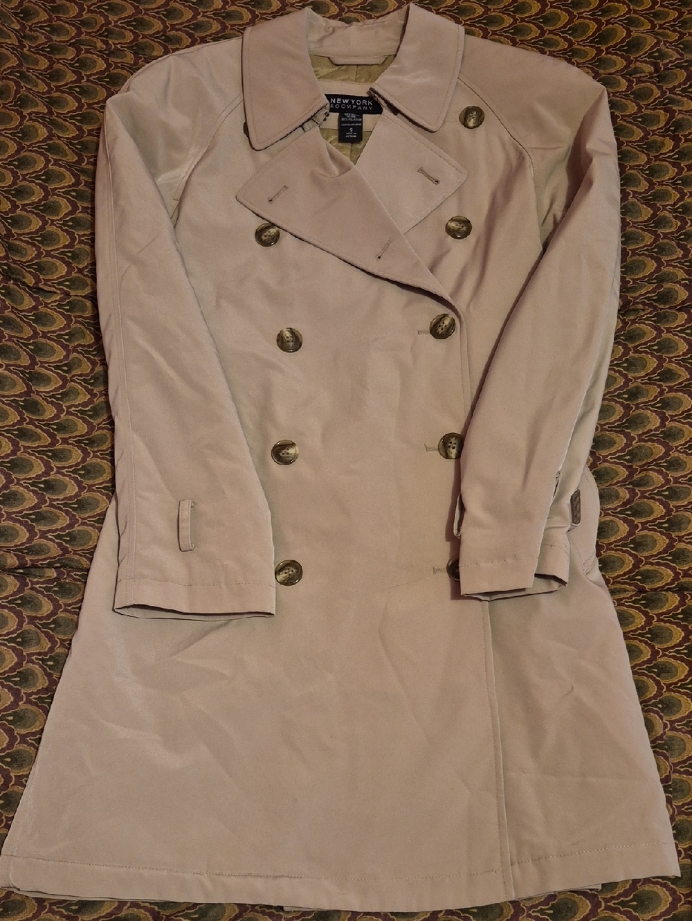 New York & Company Double-Breasted Trench Coat — Light Tan
